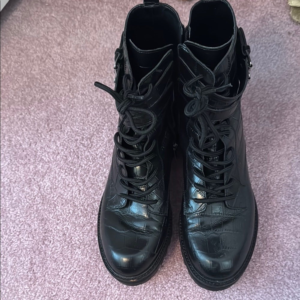 Marc Fisher Black Combat Moto Boots with Durable Soles